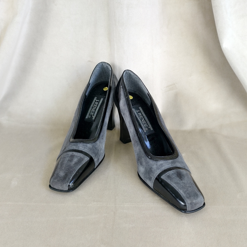 Vintage J. Renee Black and Gray Leather and Suede Heels Pumps